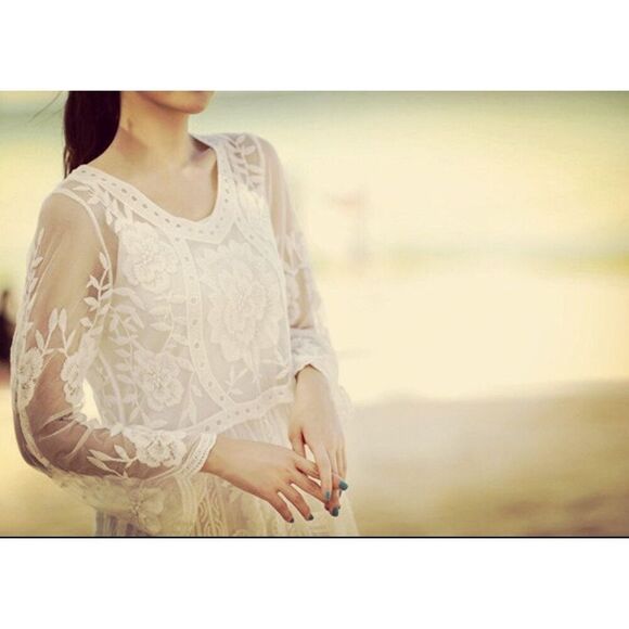 Endless Rose Women Sheer Embroider Lace Bohemian Shift Dress in White Size S NWT - Picture 1 of 5